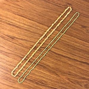 Two Glass Bead Necklaces. Endless. One Green One Amber